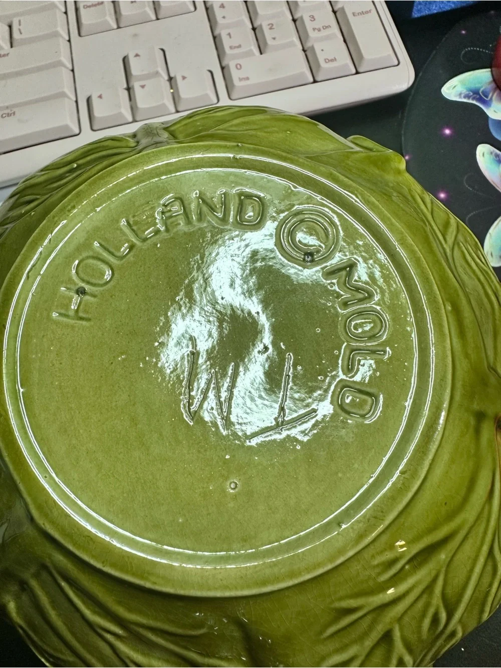 Green Ceramic Leaf Bowl with Matching Saucer - Decorative Dinnerware